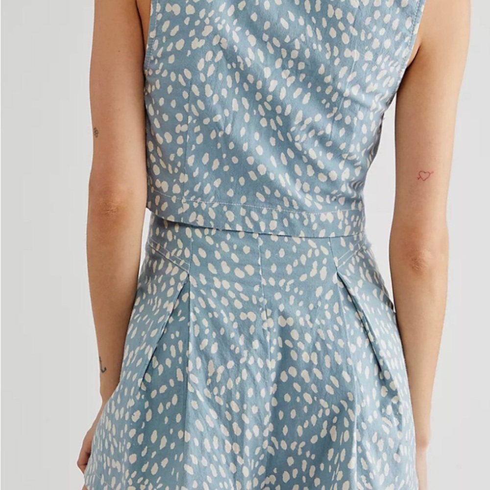 NWOT Free People Bennett Lace Up Tie Dot Shorts Cloud Blue White - Picture 2 of 2